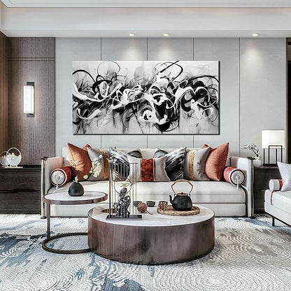 Abstract Canvas Wall Art for Living Room Bedroom Office Black and White Wall Art Abstract Line Picture Framed Wall Decor Modern Canvas Prints 29x59 In