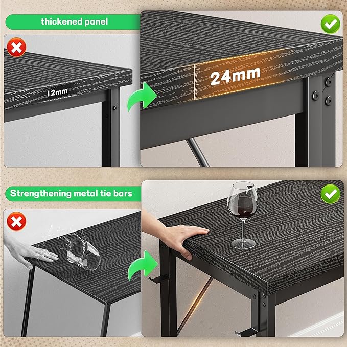 L Shaped Desk Gaming Desk with Power Outlets & 0.95 Inch Thicker Desktop, Computer Desk with Storage Bag, Corner Desk with LED Lights, Reversible Office Desk for Home, Living,Bedroom, Black