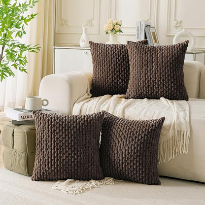 Set of 4 Dark Brown Decorative Throw Pillow Covers 26x26 Inch Corduroy Pillow Covers for Bed Couch Sofa Living Room Soft Square Cushion Cases