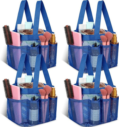 Hillban 4 Pcs Mesh Shower Caddy Portable Shower Caddy for Dorm Beach Mesh Bags with Deeper 8 Pockets and Handles Showers Caddies Basket for Women College Room Vacation(Navy Blue)