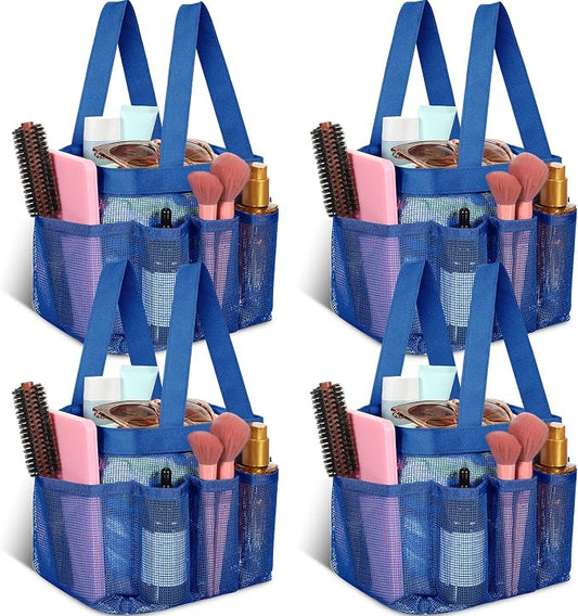 Hillban 4 Pcs Mesh Shower Caddy Portable Shower Caddy for Dorm Beach Mesh Bags with Deeper 8 Pockets and Handles Showers Caddies Basket for Women College Room Vacation(Navy Blue)