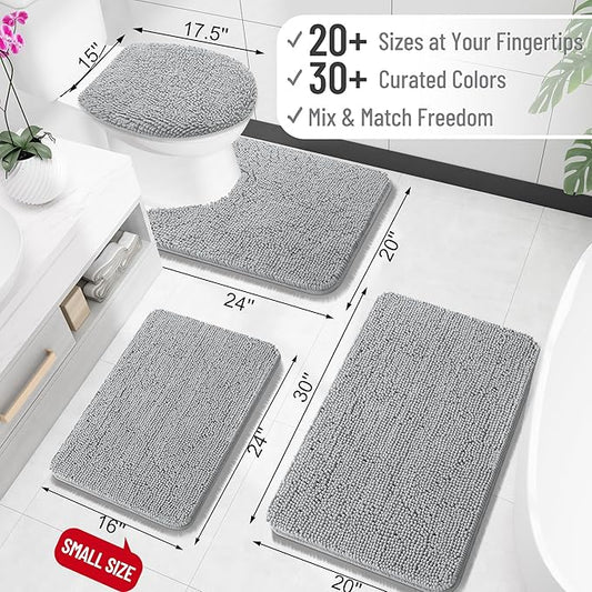 OLANLY Bathroom Rugs 30x18, Extra Soft Absorbent Chenille Bath Rugs, Rubber Backing Quick Dry, Machine Washable Bath Mats for Bathroom Floor, Tub and Shower, Home Decor Accessories, Light Grey