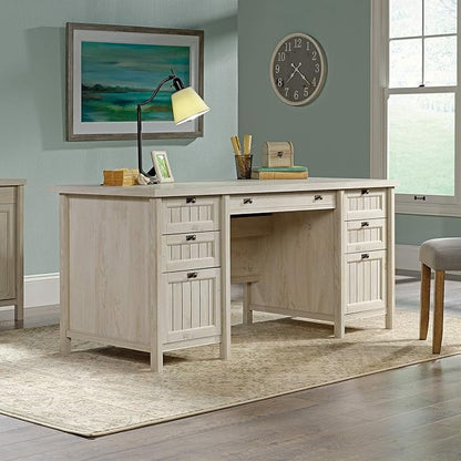 Sauder Costa Office Desk with Drawers, Executive Desk with File Drawer Storage, in Chalked Chestnut
