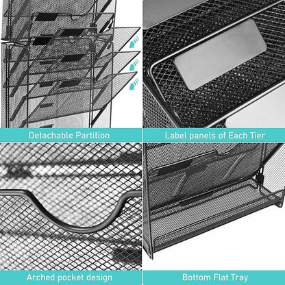 GALASALA Wall File Organizer, 10 Pockets Mesh Hanging File Organizer, Wall Mount File Holder With Hooks, Wall Organizer Magazine Rack for Office Supplies, Black