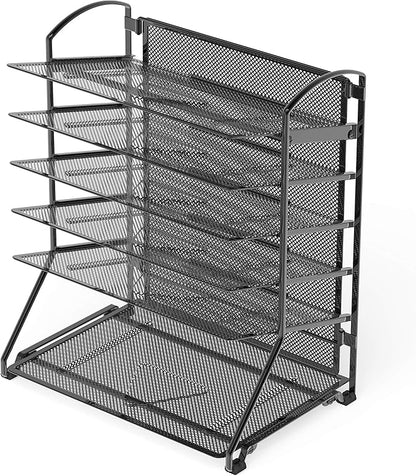 Simple Houseware 6-Tier Sliding File Organizer, Desk Letter Tray for Document and Mail Sorting, Black