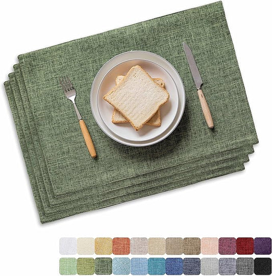 Home Brilliant Linen Cloth Placemats Set of 4 Heat Resistant Dining Table Place Mats Table Mat Kitchen for Wedding Holiday Parties Spring Decor, Green