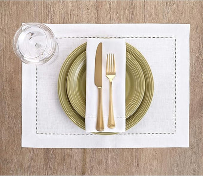 Solino Home White Linen Napkins Set of 4-100% Pure Linen Hemstitch Dinner Napkins 20 x 20 Inch for Winter, Valentines, Spring, Easter - Classic Hemstitch