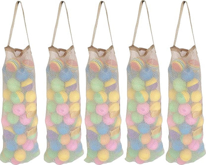 Hanging Mesh Storage 5Pack Potato & Onion Bags - Large Reusable Net Produce Bags (Beige)