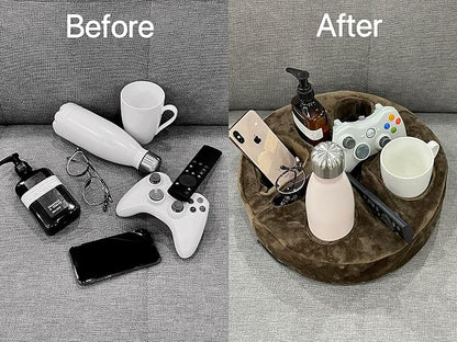 Xchouxer Couch and Bed Cup Holder Pillow, Sofa Organizer Caddy for Drinks, Remotes, Phones, Snacks (Brown)