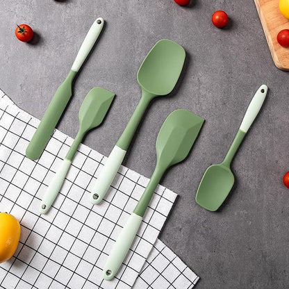 Silicone Spatula Set, 5 Piece Food Grade Rubber Spatulas for Baking, Cooking, and Mixing High Heat Resistant Non Stick Dishwasher Safe BPA-Free (Two colors - Green)