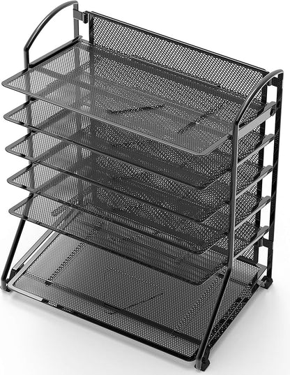 Simple Houseware 6-Tier Sliding File Organizer, Desk Letter Tray for Document and Mail Sorting, Black, 2 Packs
