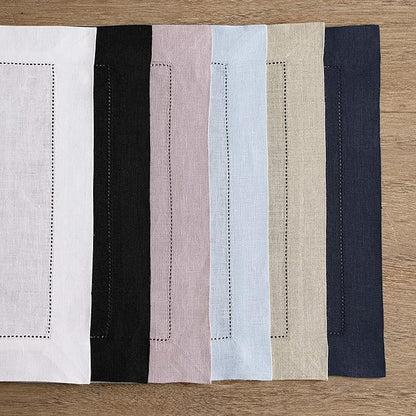 Solino Home Linen Placemats Set of 4 - Classic Hemstitch Pink Placemats 14 x 19 Inch - 100% Pure Linen Table Mats for Valentines, Spring, Easter