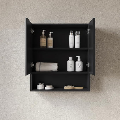 26" Wall-Mounted Striped Bathroom Cabinet, with Doors, Shelf and Open Storage Compartment Over The Toilet Storage Cabinet for Bathroom, Kitchen, Laundry Room, Black