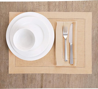 Solino Home Linen Cloth Napkins Set of 6-100% Pure Linen Beige Dinner Napkins 20 x 20 Inch for Spring, Easter - Classic Hemstitch, Handcrafted and Machine Washable