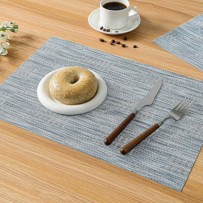 Leetaltree Jacquard Blue Placemats Set of 4 - Heat Resistant Non-Slip Place mats for Dining Table, Washable Durable PVC Vinyl Woven Table Mats (Jacquard Blue, 4)