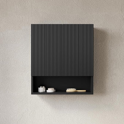 26" Wall-Mounted Striped Bathroom Cabinet, with Doors, Shelf and Open Storage Compartment Over The Toilet Storage Cabinet for Bathroom, Kitchen, Laundry Room, Black