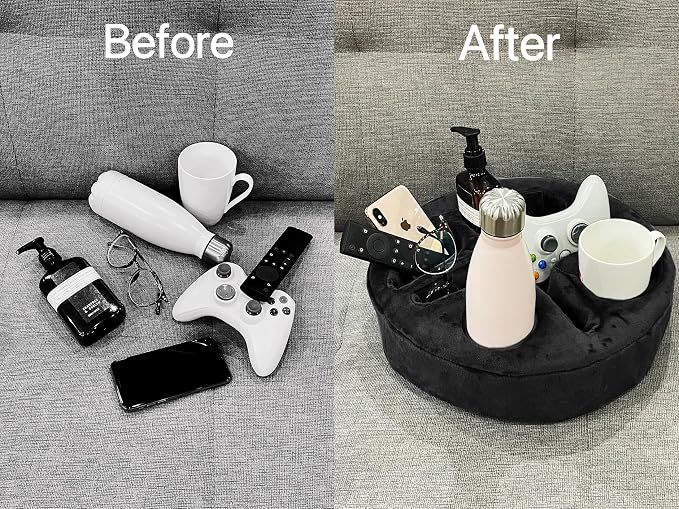 Xchouxer Couch and Bed Cup Holder Pillow, Sofa Organizer Caddy for Drinks, Remotes, Phones, Snacks (Black)