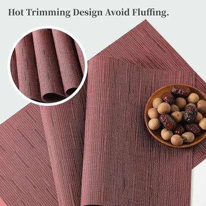 Leetaltree Burgundy Placemats Set of 8 - Heat Resistant Non-Slip Place mats for Dining Table, Washable Durable PVC Vinyl Woven Table Mats（Burgundy, 8）