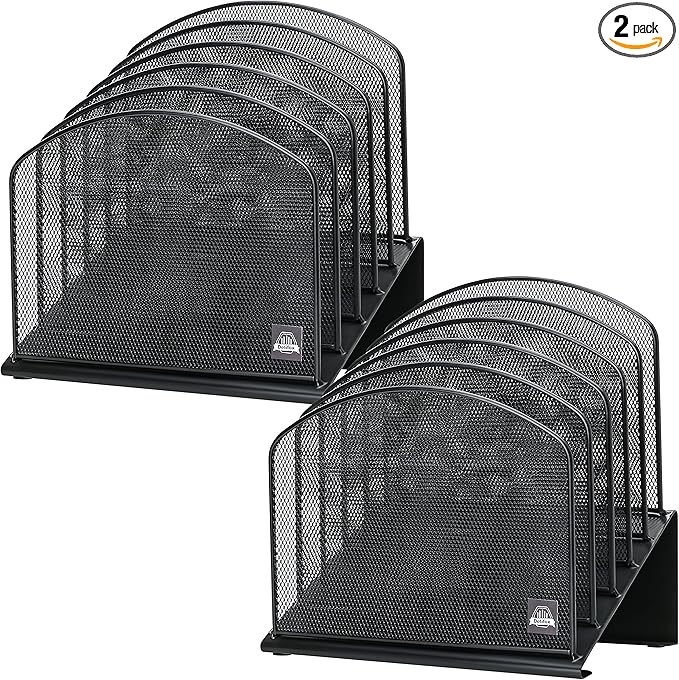 2 Pack Inclined Desk File Organizer, 5 Slot Desktop File Folder Holder Document Holder Sorter Organization and Accessories for Office School Classroom