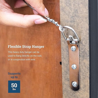 PHS Heavy Duty D Ring Picture Hangers - 30 Pack Large Strap Hangers for Picture Hanging - 3 Hole D Rings with Screws - 50 Pound Load Capacity