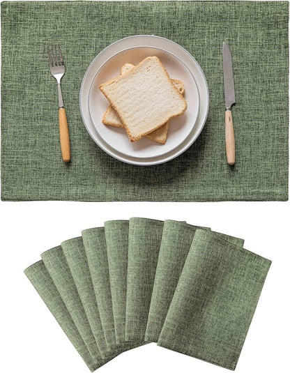 Home Brilliant Spring Linen Cloth Placemats Set of 8 Heat Resistant Dining Table Place Mats Table Mat Kitchen for Wedding Holiday Parties Decor, Green