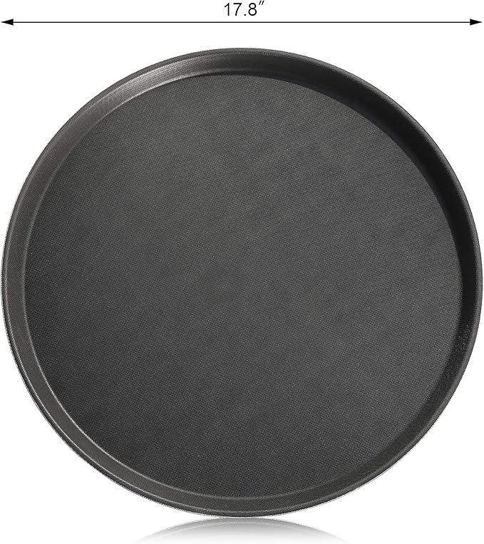 New Star Foodservice Non-Slip Tray, Plastic, Rubber Lined, Round (Black, 18-Inch)