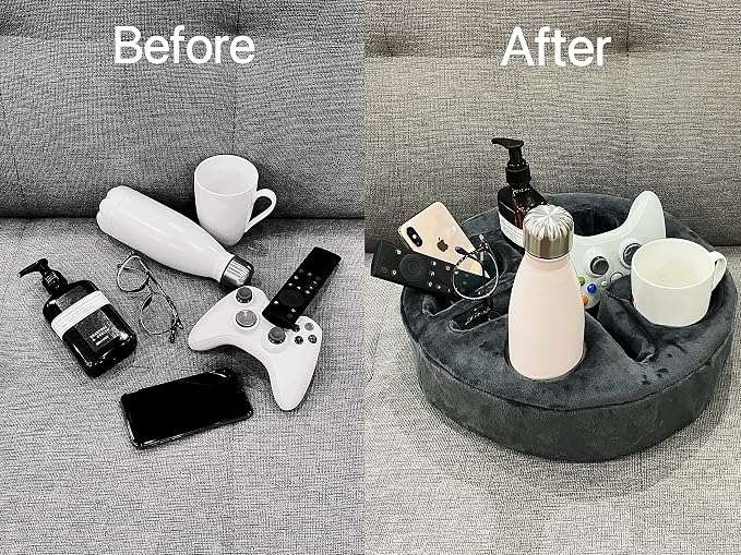 Xchouxer Couch and Bed Cup Holder Pillow, Sofa Organizer Caddy for Drinks, Remotes, Phones, Snacks (Gray)