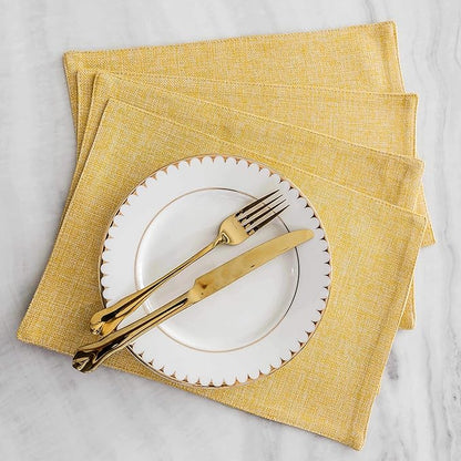 Home Brilliant Cloth Placemats Set of 4 Linen Placemat Washable Heat Resistant Dining Table Place Mats for Kitchen Table Holiday Dinner Fall Decoration, Yellow