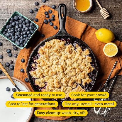 Lodge Seasoned Cast Iron Skillet Set - PFAS-Free, Non-Toxic Cookware - Use with an Oven, Stove, Grill, or Campfire - Naturally Non-Stick & Oven Safe - 8, 10.25 & 12 Inches
