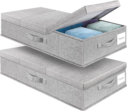 Supowin Underbed Storage Containers Bin with Lids, Large Under Bed Storage Organizer Box with Handle, Foldable Under the Storage Bags for Organizing Clothes, Shoes, Blankets, Pillows