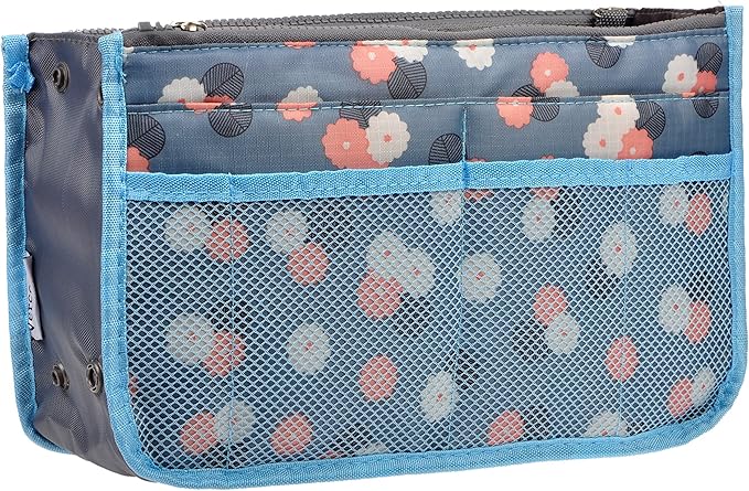 Vercord Purse Organizer Insert for Handbags Bag Organizers Inside Tote Pocketbook Women Nurse Nylon 13 Pockets Blue Flower Medium