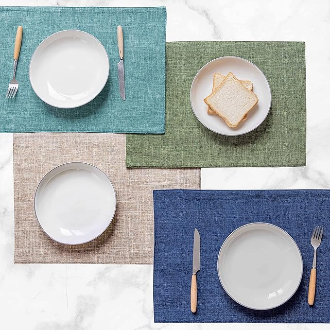 Home Brilliant Placemats Set of 6 Linen Blue Placemats Heat Resistant Dining Table Place Mats Kitchen Table Mats, Indigo