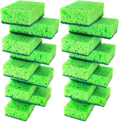 Green Multi Use Scrub Sponge. Made in Europe. 18 Pk, 4.3x2.8x1.4 inches. Odorless Heavy Duty and Non Scratch Fiber. Thick, Durable and Delicate Scrubber for Pans, Bowls, Jars, Sink, Floor
