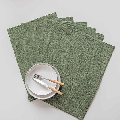 Home Brilliant Spring Linen Cloth Placemats Set of 8 Heat Resistant Dining Table Place Mats Table Mat Kitchen for Wedding Holiday Parties Decor, Green