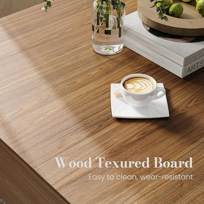 POVISON Modern Square Coffee Table with Storage, 35.43" Wood Coffee Table for Living Room Table Walnut, Fully Assembled
