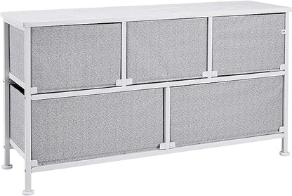Amazon Basics Extra Wide Fabric 5-Drawer Storage Organizer Unit for Bedroom Closet, White