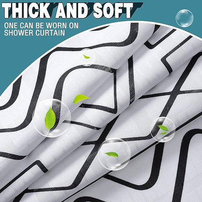 Conbo Mio Extra Long No Hook Boho Shower Curtain with Snap in Liner Set, Hotel Luxury White Shower Curtains for Bathroom with See Through Top Window, Waterproof, Washable 71W x 84H