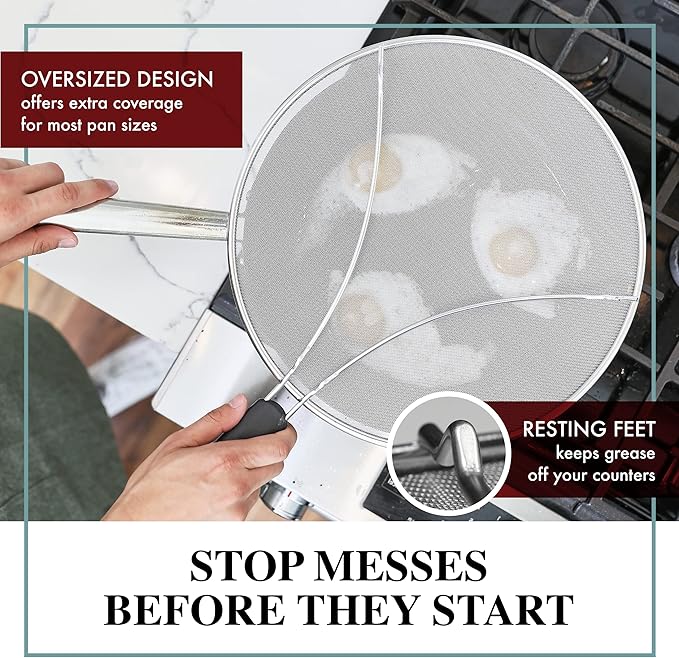 BergKoch Splatter Screen for Frying Pan - 9.5 Inch Stainless Steel Grease Splatter Guard - Cover Oil Splash when Sizzling Bacon, Cooking Fried Chicken or Popcorn