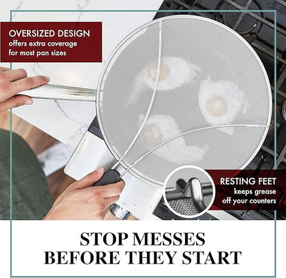 BergKoch Splatter Screen for Frying Pan - 9.5 Inch Stainless Steel Grease Splatter Guard - Cover Oil Splash when Sizzling Bacon, Cooking Fried Chicken or Popcorn