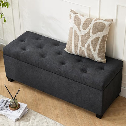 Mangodan 43 Inch Linen Storage Ottoman Bench, Foot Rest with Legs, End of Bed Bench, Storage Chest, Load up to 660 Lb, Ottoman with Storage Bench for Living Room, Bedroom, Entryway (Charcoal)