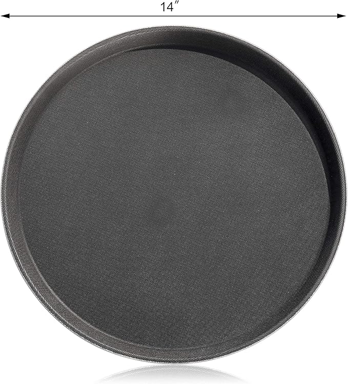 New Star Foodservice Non-Slip Tray, Plastic, Rubber Lined, Round (Black, 14-Inch)