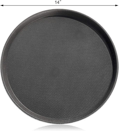 New Star Foodservice Non-Slip Tray, Plastic, Rubber Lined, Round (Black, 14-Inch) (Pack of 2)
