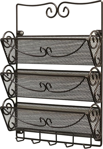 Deco Brothers Wall Mail Organizer with 5 Key Holder, 3 Tier, Bronze