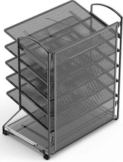 Simple Houseware 6-Tier Sliding File Organizer, Desk Letter Tray for Document and Mail Sorting, Black