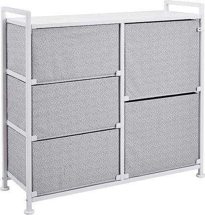 Amazon Basics Bedroom Closet Organizer with 5-Fabric Storage Drawers for Clothes Storage, White