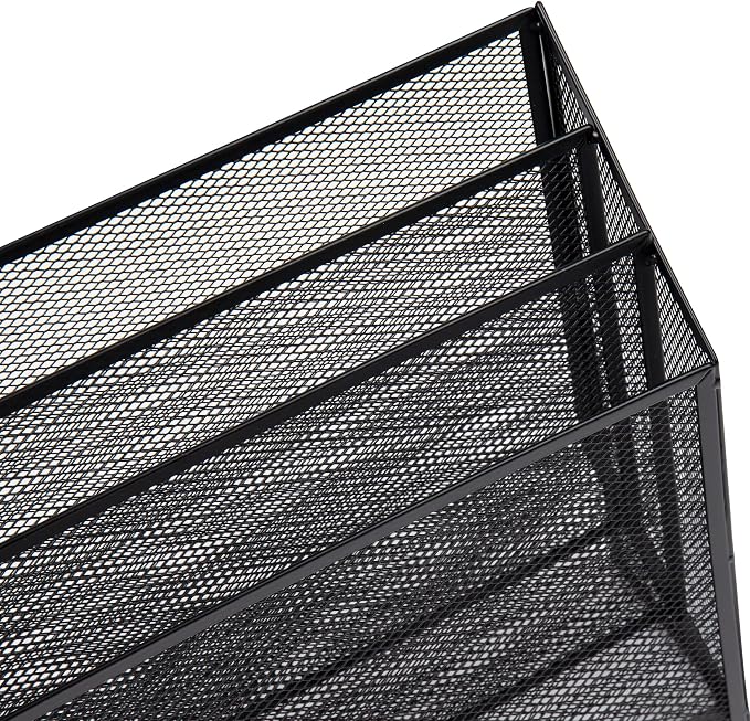 Mind Reader Metal Mesh File Organizer, Black | 3-Tier | Desktop | Modern Style | Pack of 4