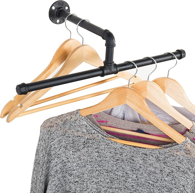 MyGift Matte Black Metal Hanging Clothes Rod, 20 Inch Industrial Pipe Garment Bar for Closet