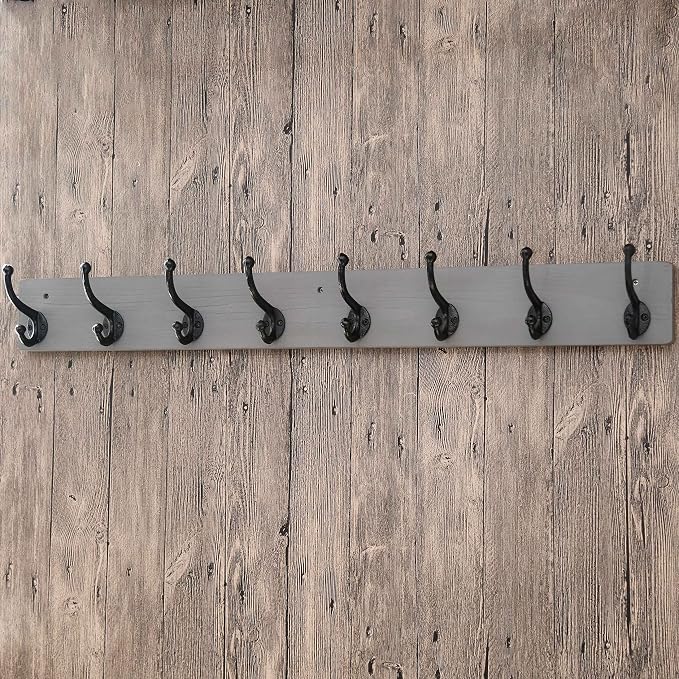 WEBI Rustic Coat Rack Wall Mount,35.43" Long 8 Cast Iron Coat Hooks Wall Mounted,Heavy Duty Wall Coat Hanger Hooks for Hanging Coats,Clothes,Gray