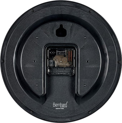 Bernhard Products Black Wall Clock Silent Non Ticking 12 Inch Quality Quartz Battery Operated Round Easy to Read Home/Office/Kitchen/Classroom/School Clocks