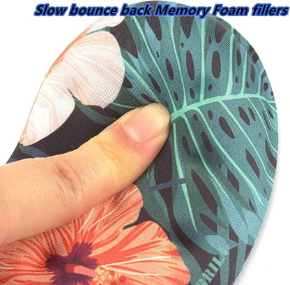 BRILA Ergonomic Memory Foam Mouse Wrist Rest Support Pad Cushion for Computer, Laptop, Office Work, PC Gaming - Massage Holes Design - Wrist Pain Relieve (Floral Leaves)